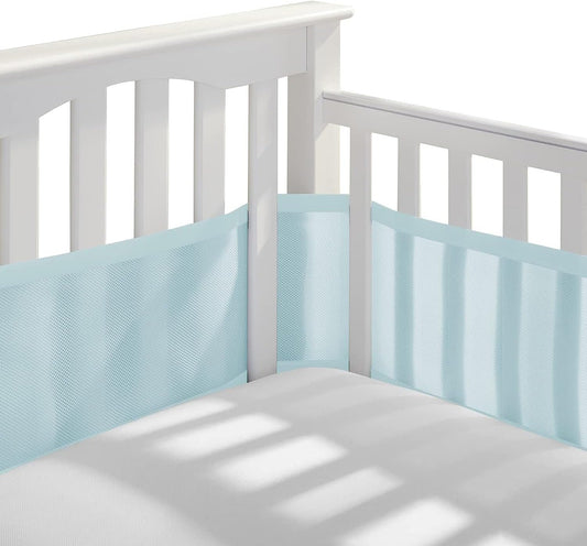 Breathable Baby Mesh Crib Liner, Womdee Cot Bumper For Boys Girls Airflow Safe 3D Fresh Breathing Bedding All Season,2Pcs Liner Set. (Blue)