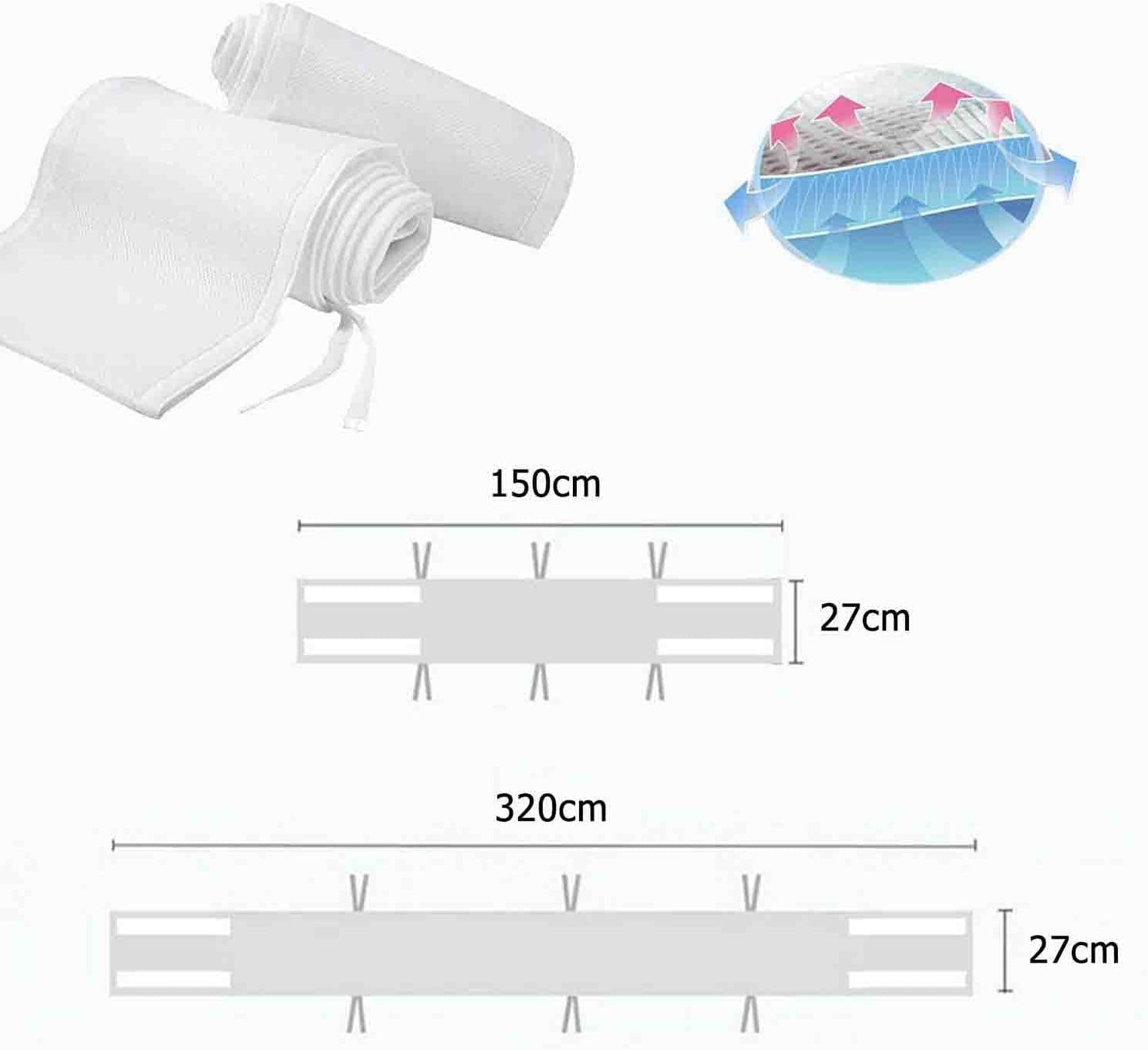 Breathable Baby Mesh Crib Liner, Womdee Cot Bumper For Boys Girls Airflow Safe 3D Fresh Breathing Bedding All Season,2Pcs Liner Set. (Blue)
