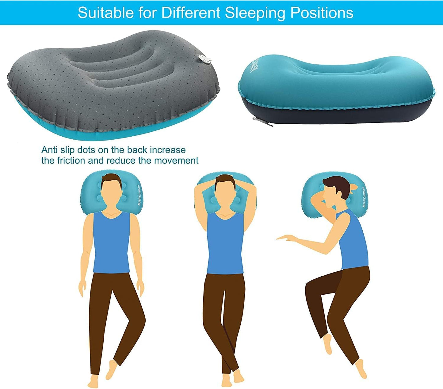 Womdee Ultralight Inflating Travel/Camping Pillows - Compressible, Compact, Inflatable, Comfortable, Ergonomic Pillow for Neck & Lumbar Support and a Good Night Sleep while Camp, Backpacking