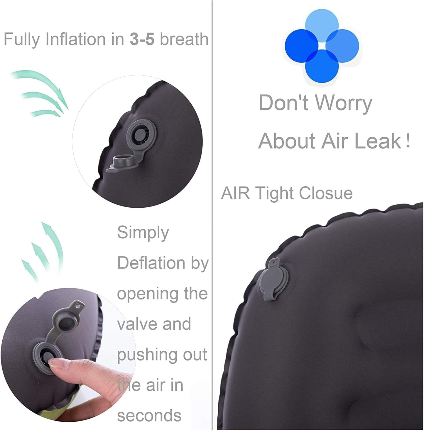Womdee Ultralight Inflating Travel/Camping Pillows - Compressible, Compact, Inflatable, Comfortable, Ergonomic Pillow for Neck & Lumbar Support and a Good Night Sleep while Camp, Backpacking