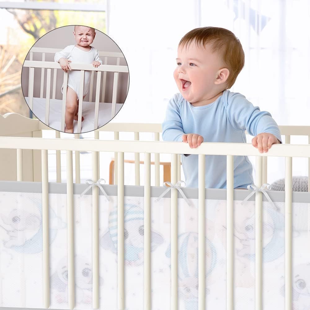Breathable Baby Mesh Crib Liner, Womdee Cot Bumper For Boys Girls Airflow Safe 3D Fresh Breathing Bedding All Season,2Pcs Liner Set. (Blue)
