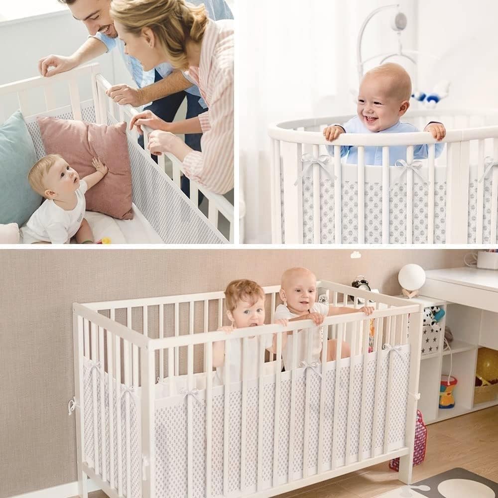 Breathable Baby Mesh Crib Liner, Womdee Cot Bumper For Boys Girls Airflow Safe 3D Fresh Breathing Bedding All Season,2Pcs Liner Set. (Blue)